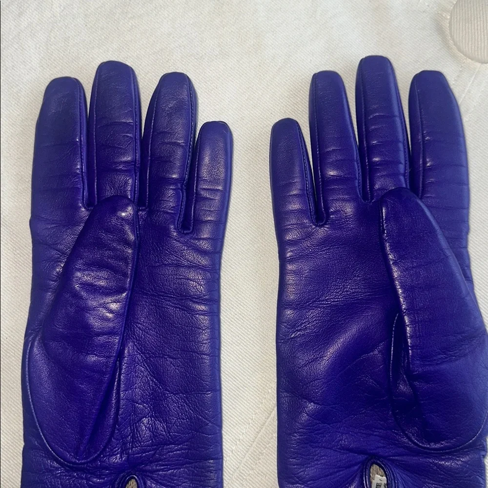 Purple Leather Gloves handmade in rome cashmere lined 7.5